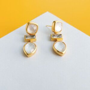 Antonia Gold Clear Crystal Earrings by Julie Vos
